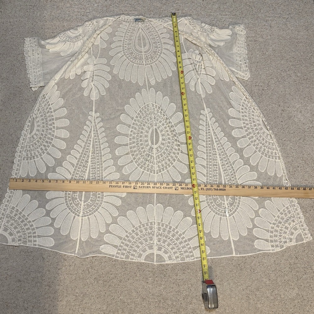 Rebellion Again Sz S Ivory Lace Sheer Kimono Duster Cardigan Boho Embroidered - Picture 12 of 12